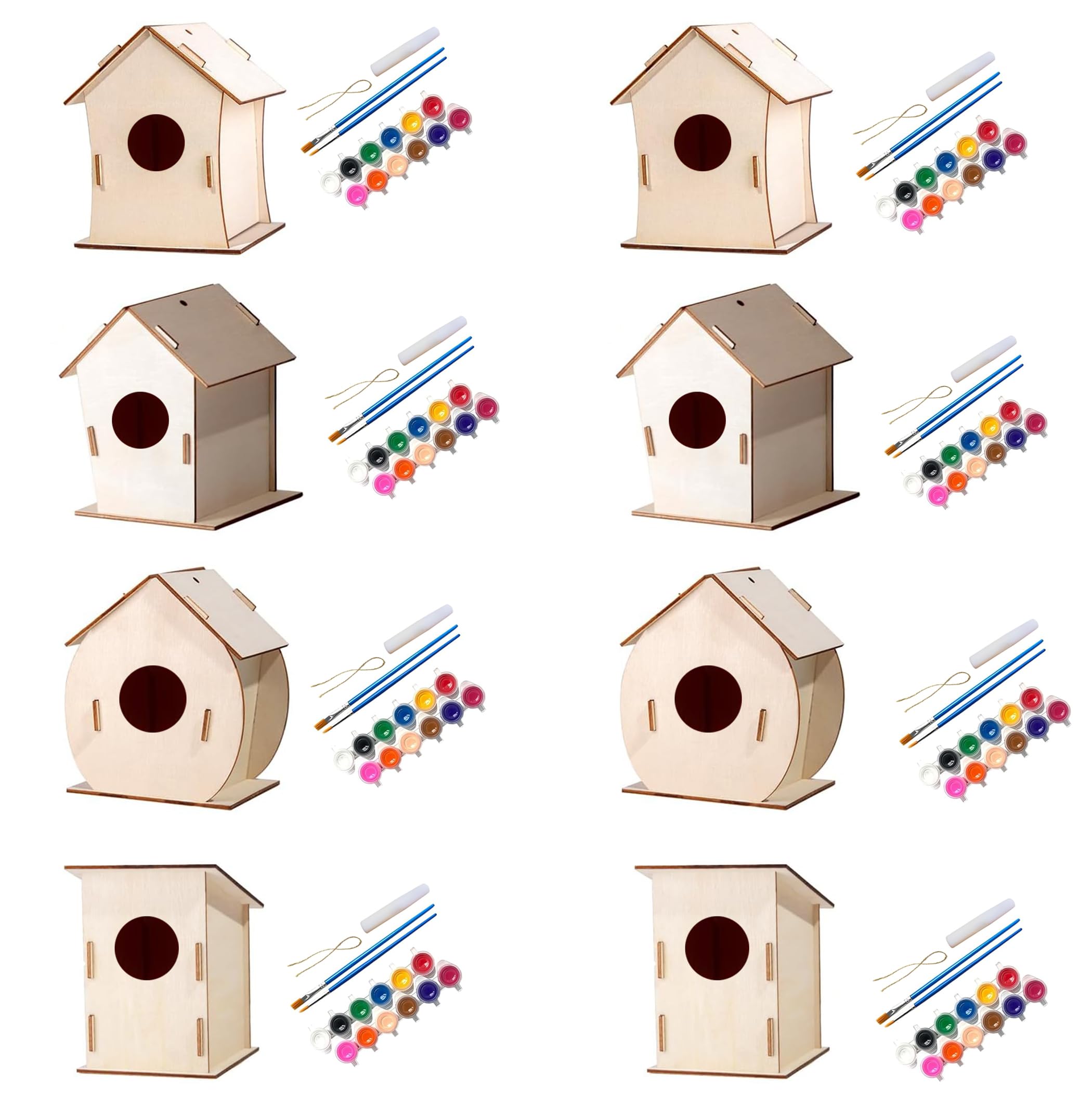 YIVFOX Wooden DIY Hanging Patchwork Birdhouse Set, Suitable for Children's Parties and classrooms, Artistic Painting Handmade Birdhouse Set.Creative Handmade Party Design. (8pcs)