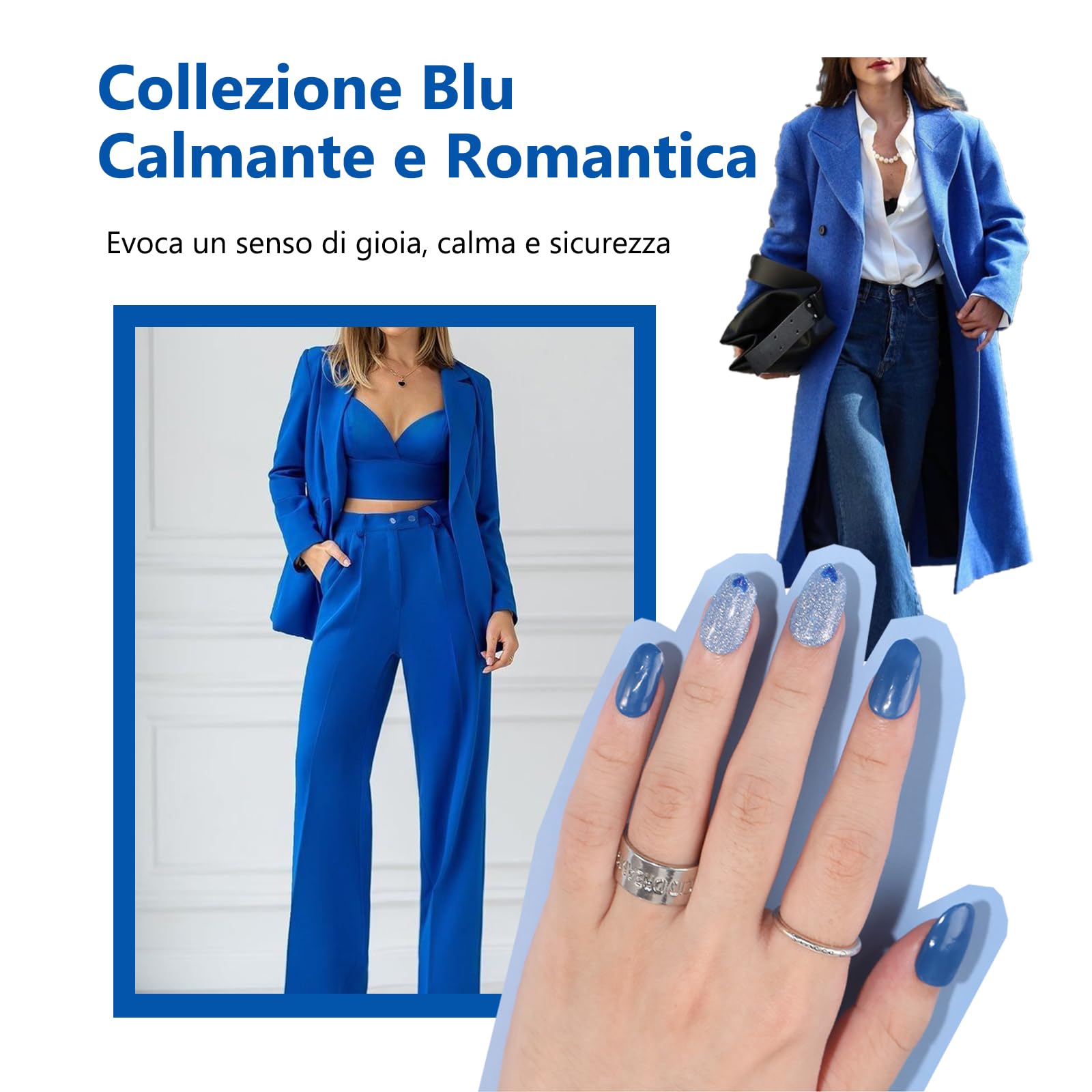 Aokitec Kit per unghie in polvere a immersione, blu e luccicante, con liquido per unghie, kit per nail art, facile da trasportare e usare, set per unghie in acrilico, regalo per donne e ragazze