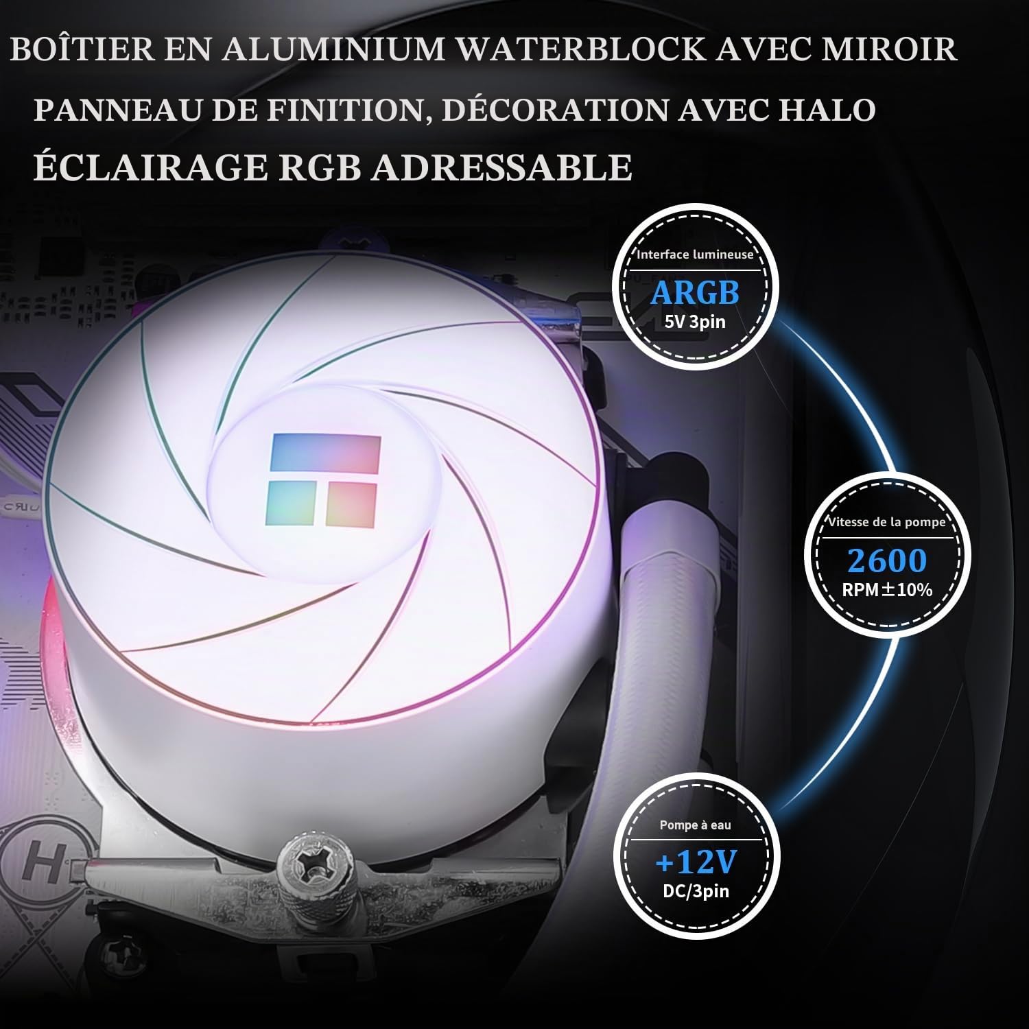 Thermalright AQUA ELITE 240 Blanc ARGB CPU Refroidisseur d'eau double ventilateur 120 mm PWM 1550 tr/min AMD/AM4/AM5 Intel LGA1150/1151/1155/1156/1200/2011/1700