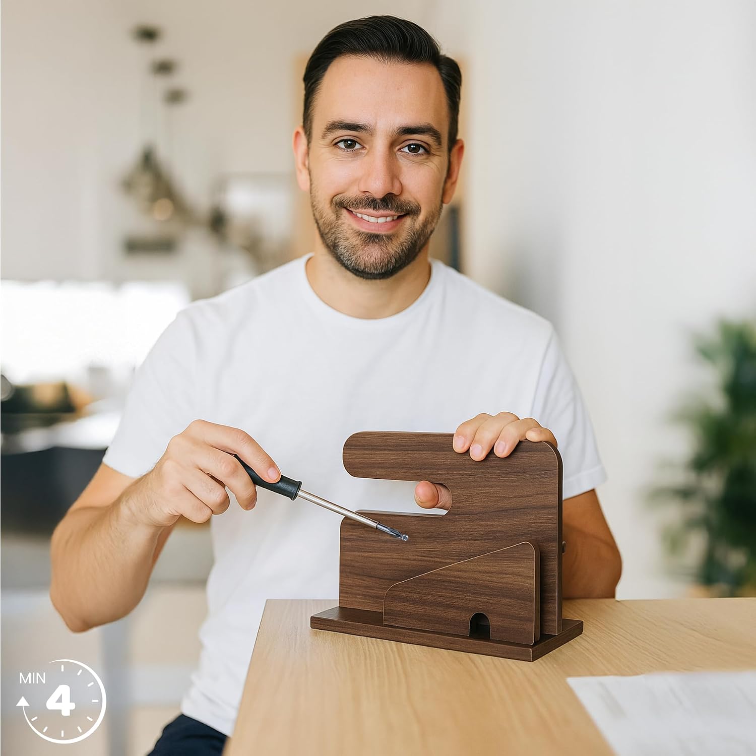 Namore Bedside Valet Tray Organizer for Men – Wood Phone Docking Station with Tablet Holder for Wallet, Watch & Keys – Nightstand Organizer Gift for Him