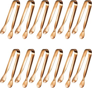 JCREN 12 Pcs Small Serving Tongs, 4" Rose Gold Appetizer Tongs for Parties & Catering, Food-Grade 304 Stainless Steel
