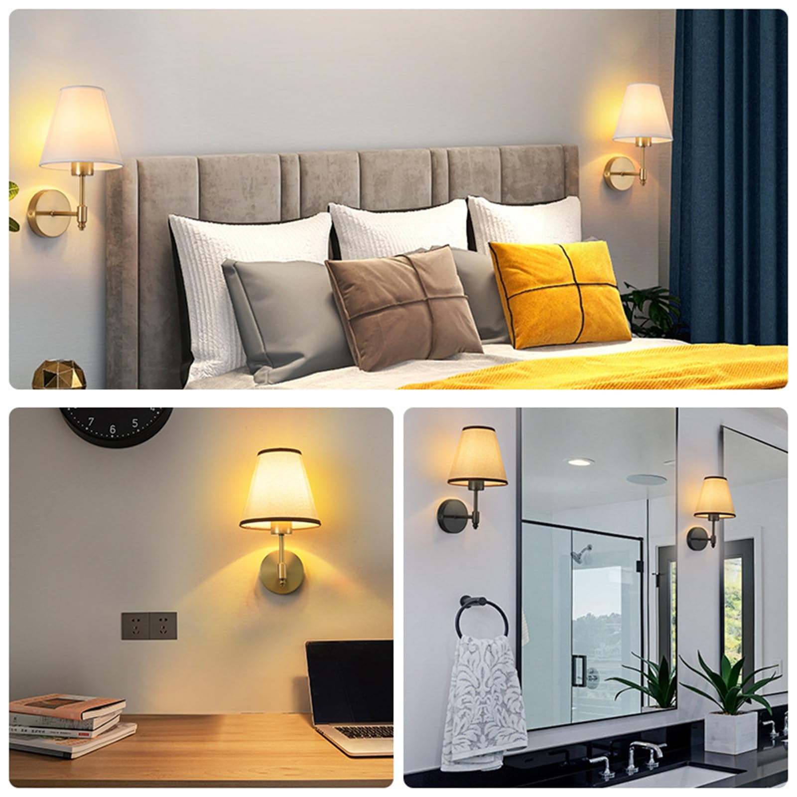 Wandleuchte E27 für den Innenbereich mit Stoffschirm, Moderne Vintage-Wandleuchte, Nachttischleuchte aus Metall für Schlafzimmer, Wohnzimmer, Flur (Leuchtmittel Nicht enthalten)