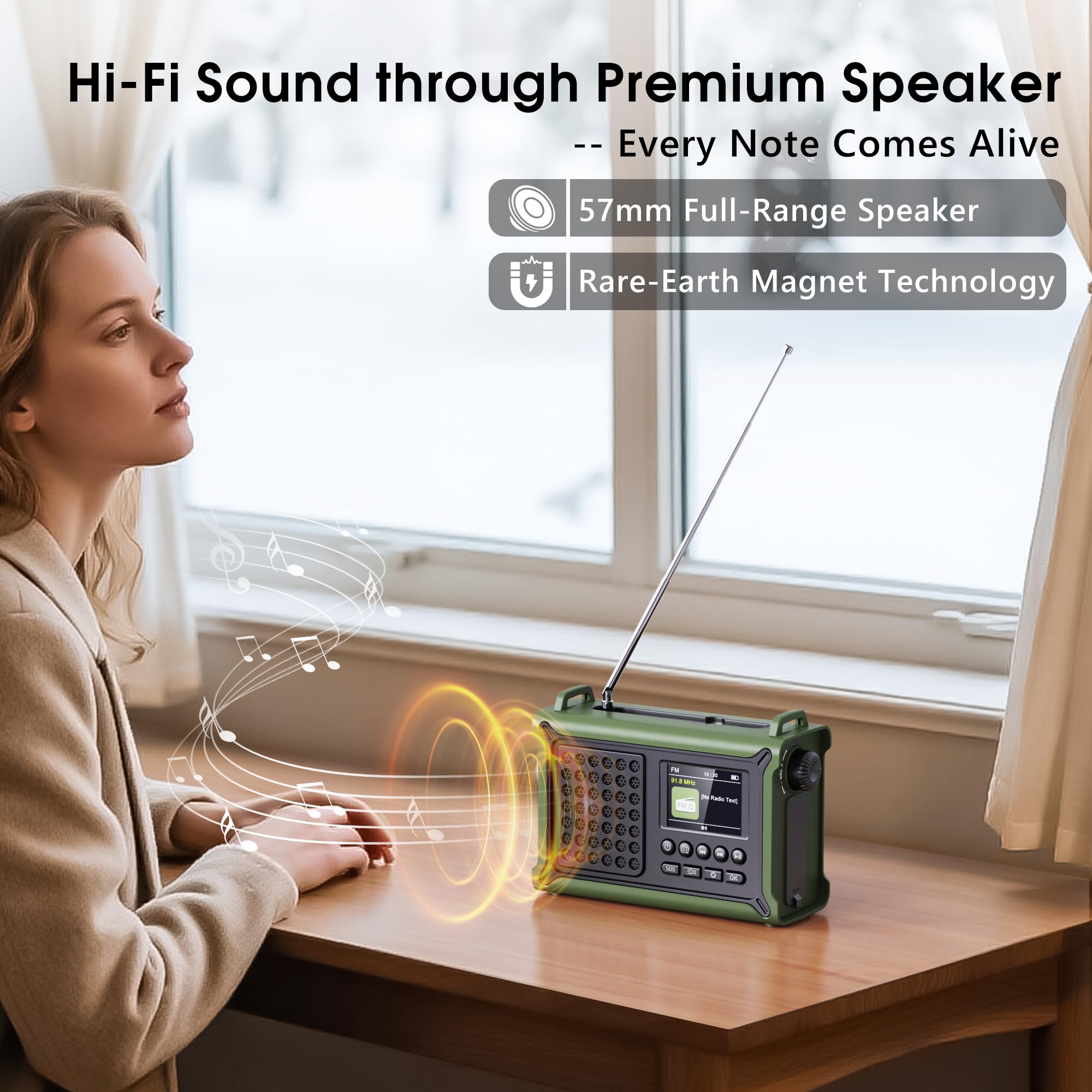 Radio Portable Dab/Dab+& FM, Radio Numérique avec Bluetooth 5.0, Écran Couleur 2,4", 12000mAh Power Bank pour Le Chargement d’Urgence du Téléphone Intelligent, 80 Stations Préréglées, Double Alarme