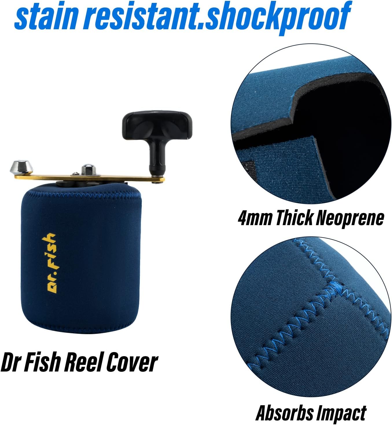 Dr.Fish Spinning Reel Cover, Fits 3000-6000, with 2 Round Baitcast Reel Cover Neoprene Fishing Reel Bag with Handle Slot, Spinning Reel Storage Case Pouch Reel Accessories