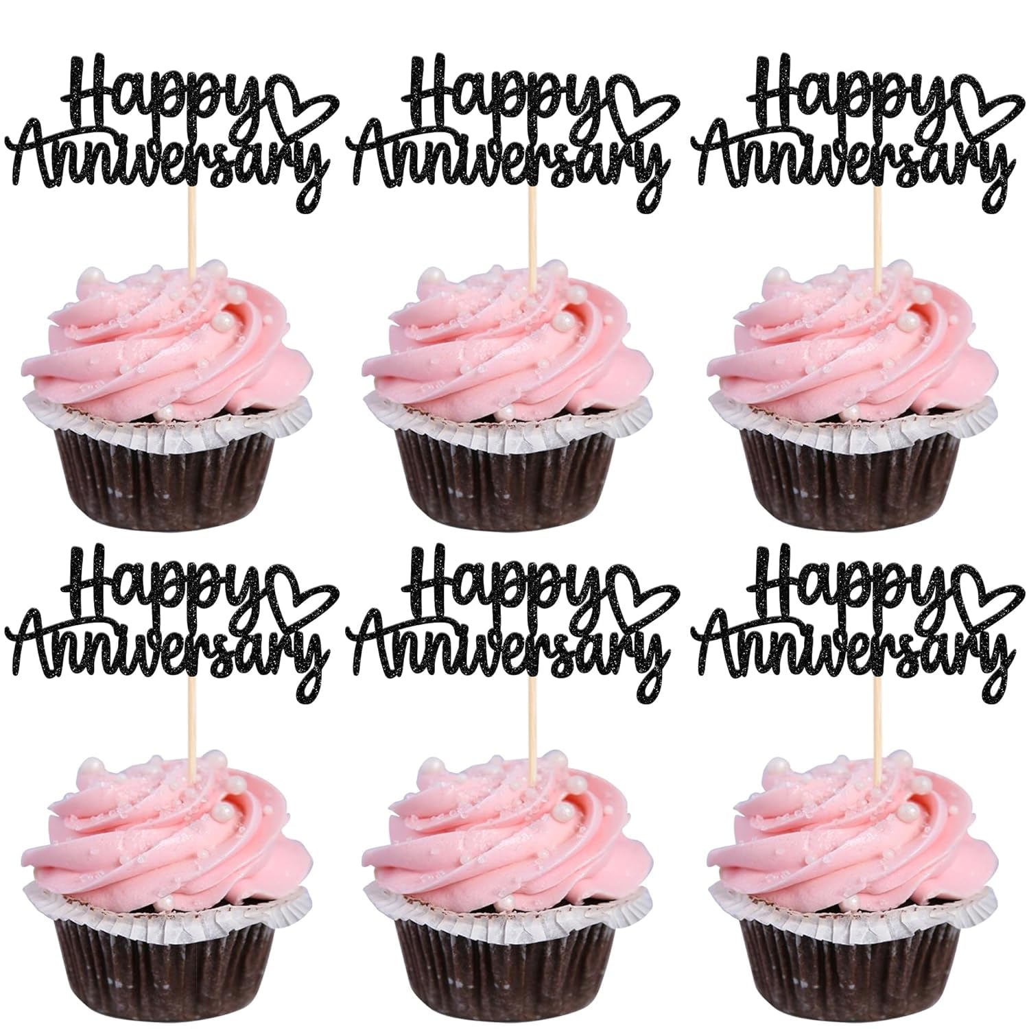 SYKYCTCY 24 Pack Happy Anniversary Cupcake Toppers Glitter Happy Anniversary Cupcake Picks Baby Shower Birthday Wedding Cake Decorations