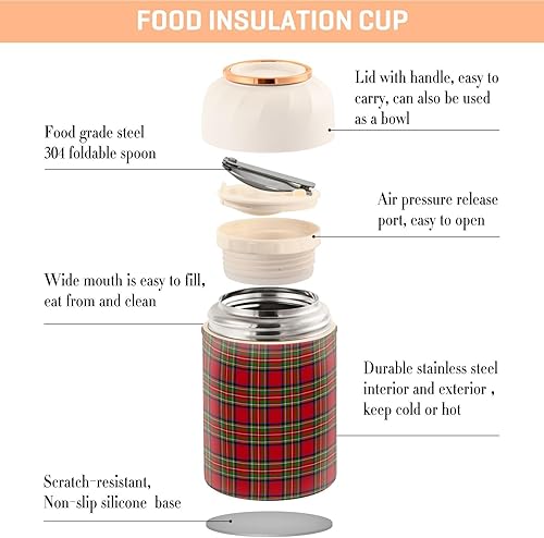 Miniatura 4 de MCHIVER Stewart Tartan Plaid Food Jar with Spoon Stainless Steel Vacuum Insulated Food Container 17 oz Food Flask for Hot Food