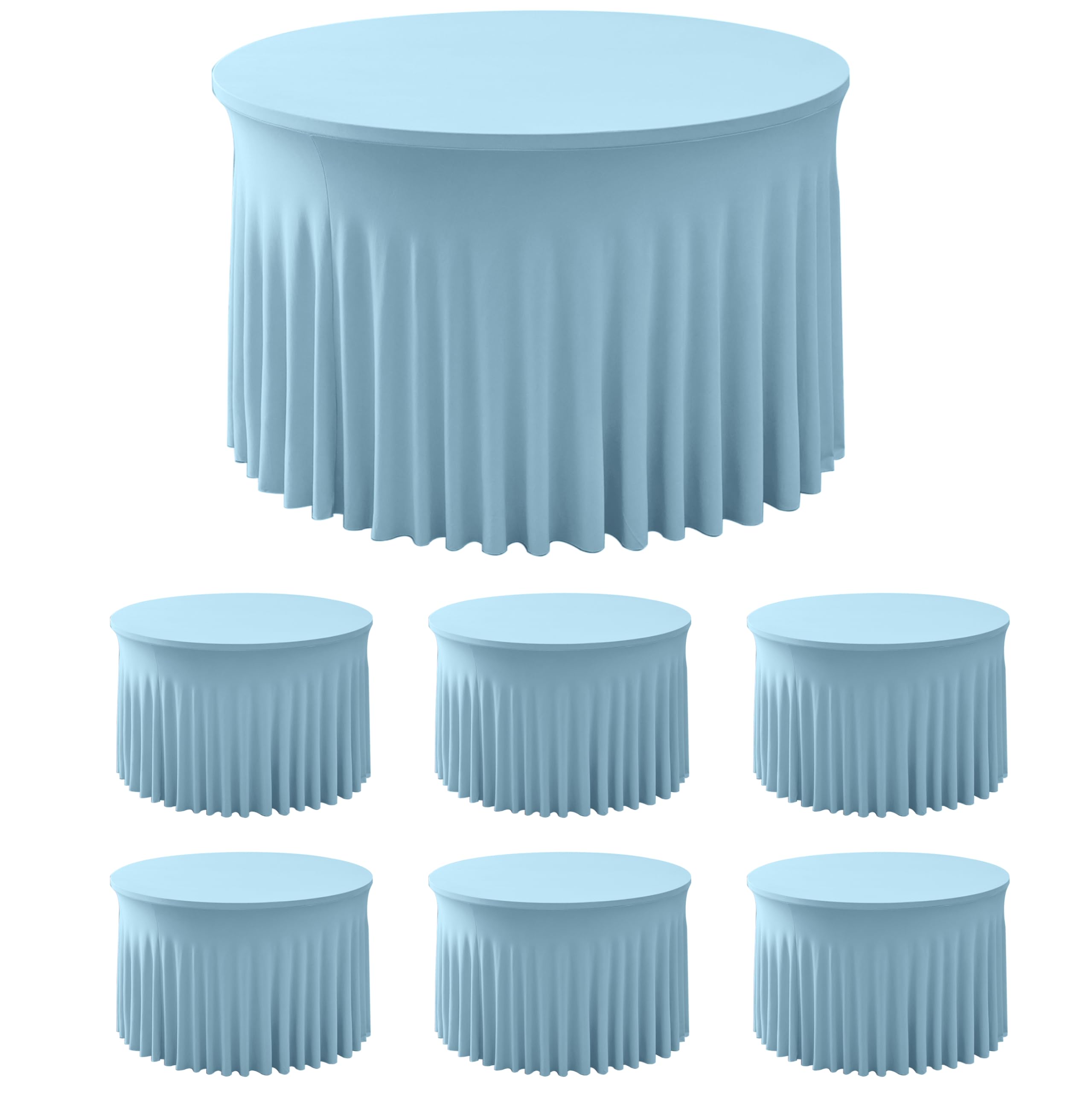 HolidayIdeas Fitted Baby Blue Spandex Table Skirts for Wedding Party,60 Inch Round,6 Pack