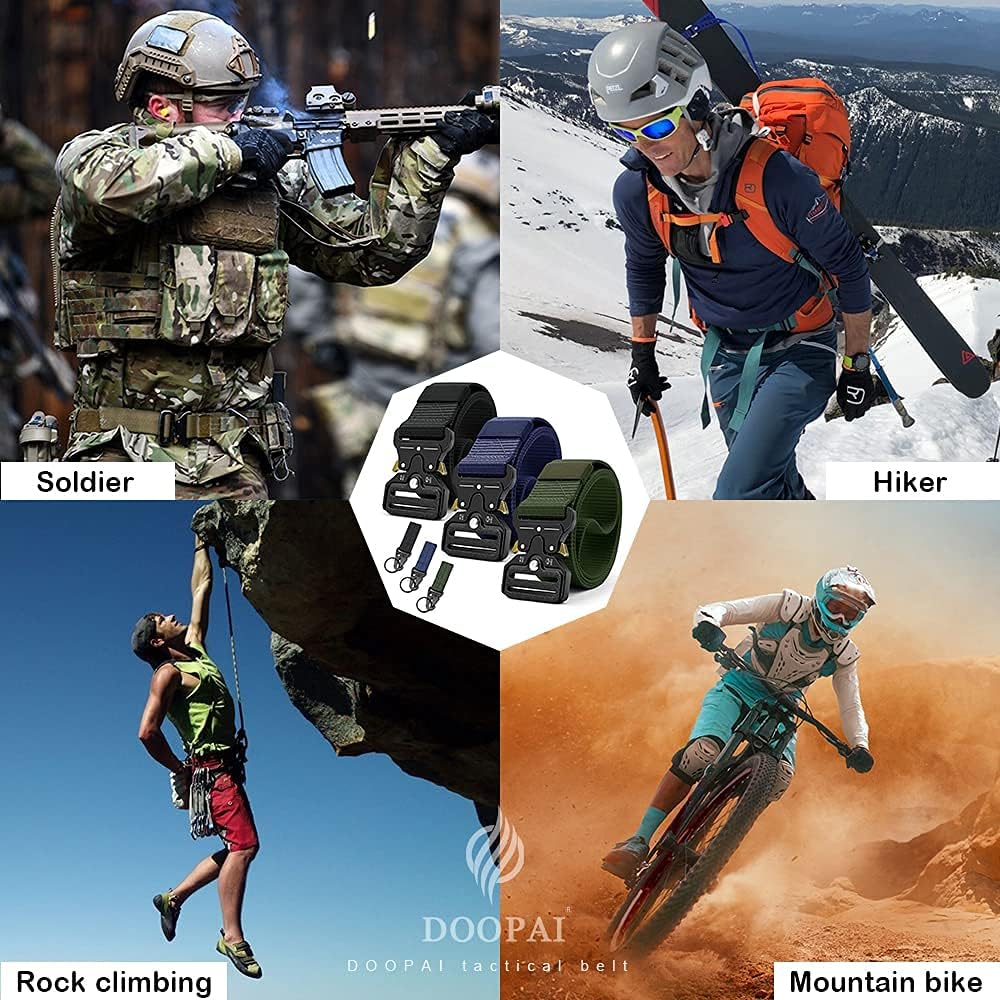 DOOPAI Tactical Belt,Military Style Belt, Riggers Belts for Men, 3 pack Heavy-Duty Quick-Release Metal Buckle with Extra Molle Key Ring Holder Gears