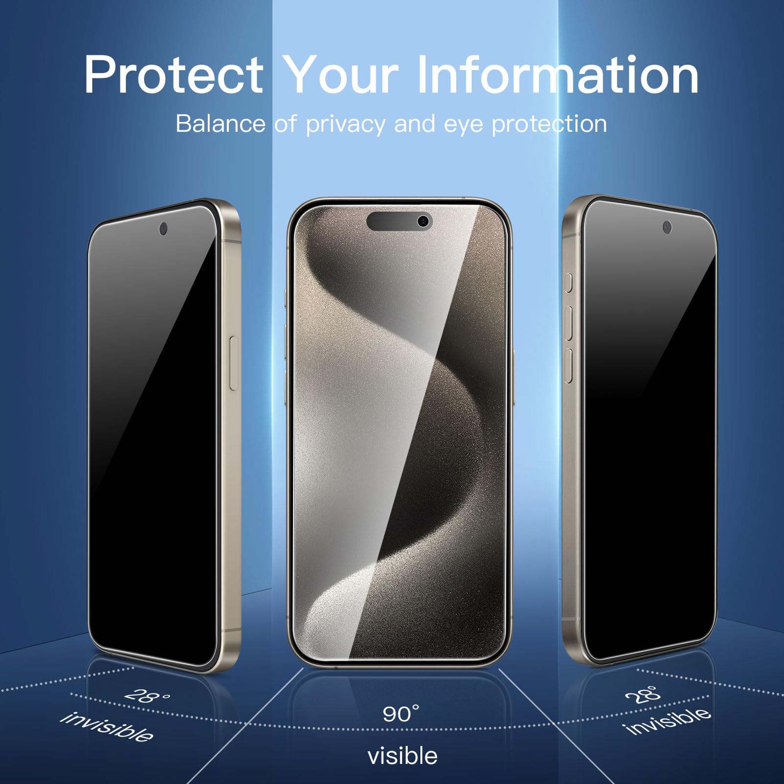 NEW'C 2 x Prywatność Ochraniacz Ekranu dla iPhone 15 Pro (6,1 cala) i 2 x Osłona ekranu aparatu - Odporne na zarysowania -Zrównoważony Kąt Prywatności 28 Stopni- Zawiera narzędzie ułatwiające montaż