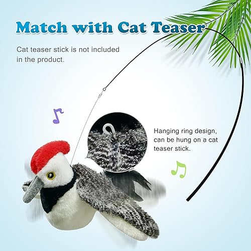 Miniatura 10 de LEWISER Juguetes para gatos Chirping Tit 2 piezas con hierba gatera SilverVine, adecuados para juguetes de varita de gato, diseño de pájaros de