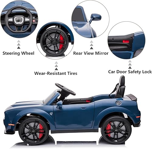Miniatura 7 de Vehículo eléctrico Dodge Challenger con control remoto de 12 V con licencia para niños, vehículos motorizados para niños, vehículo eléctrico de