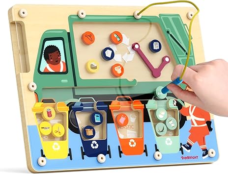 TOP BRIGHT Wooden Magnetic Maze Board for 3 4 5 Years Old, Wooden Activity Board, Learning Color Recognition Magnetic Beads Fine Motor Toys for Kids Age 3+ Years Old Boy Girl