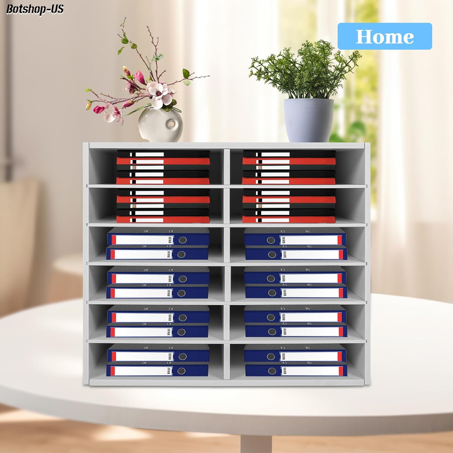 Gdrasuya10 Desktop Literature Organizer Office File Sorter Mail Center Magazine Holder Paper Cabinet with Adjustable Shelves Mailbox for Office Home School Classroom Shelves, 12 Slots, White