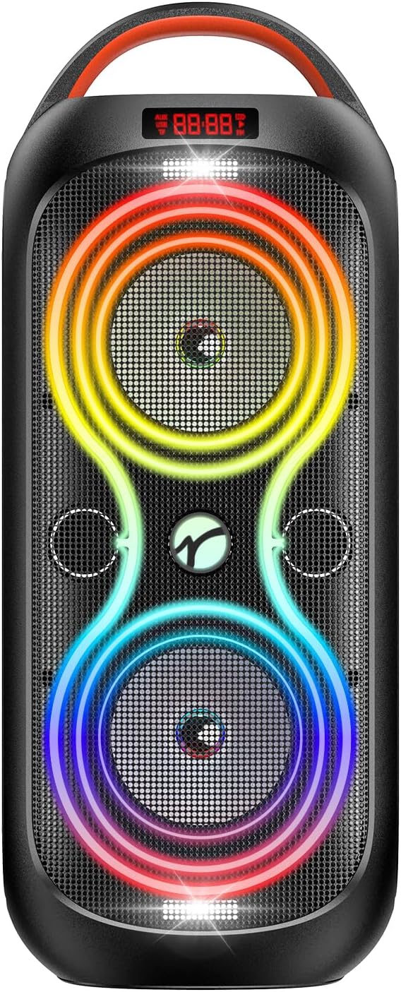 Party Bluetooth Speaker Up to 40W Sound Peak, Dynamic LED Lights, 8 Vibrant Colors & 5 Light Modes, Micro SD Slot, AUX, USB & Microphone Input, 6-Hours Playtime, Ideal for Events & Parties