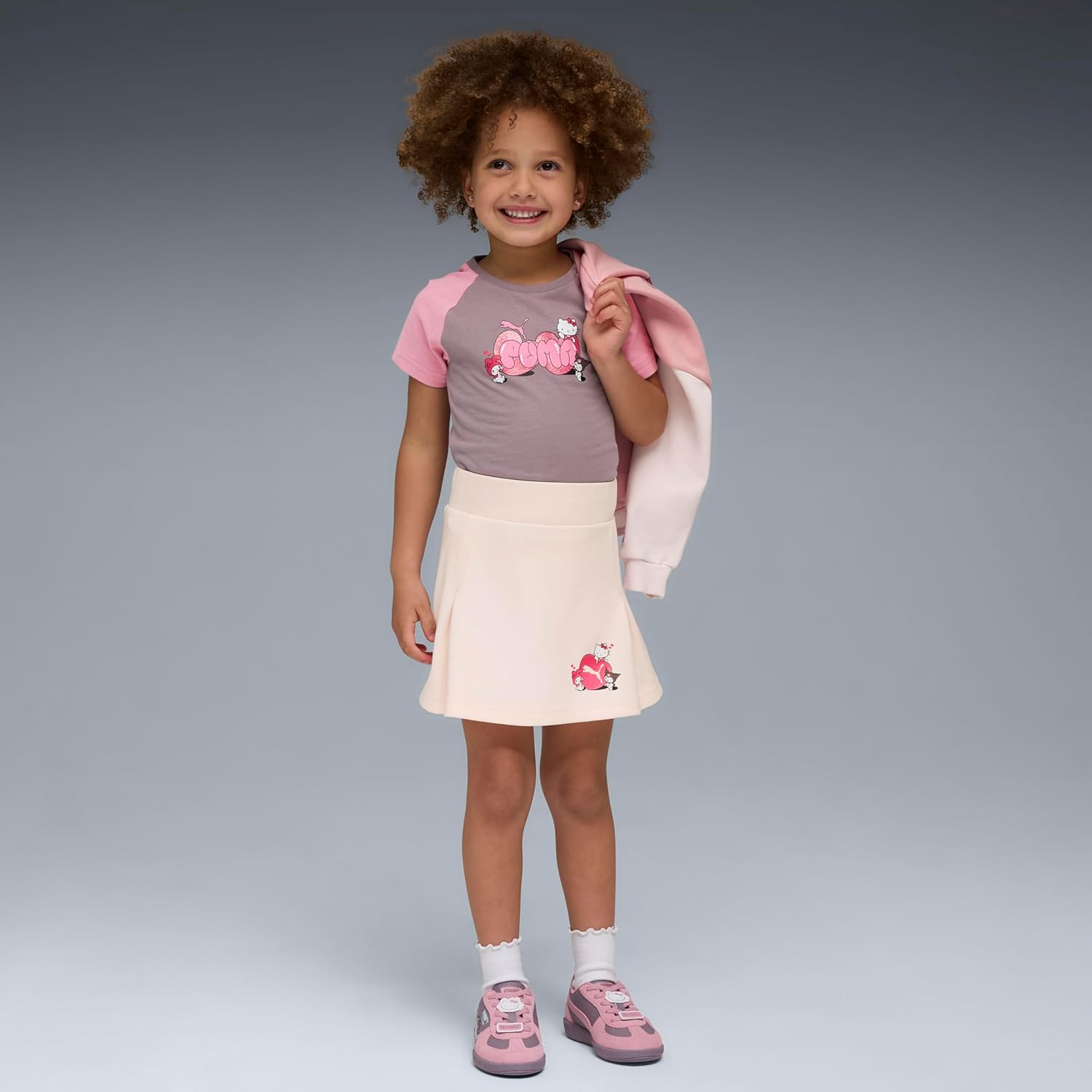 PUMA Kids Girls X Hello Kitty Graphic Crew Neck Short Sleeve Casual Tops Casual