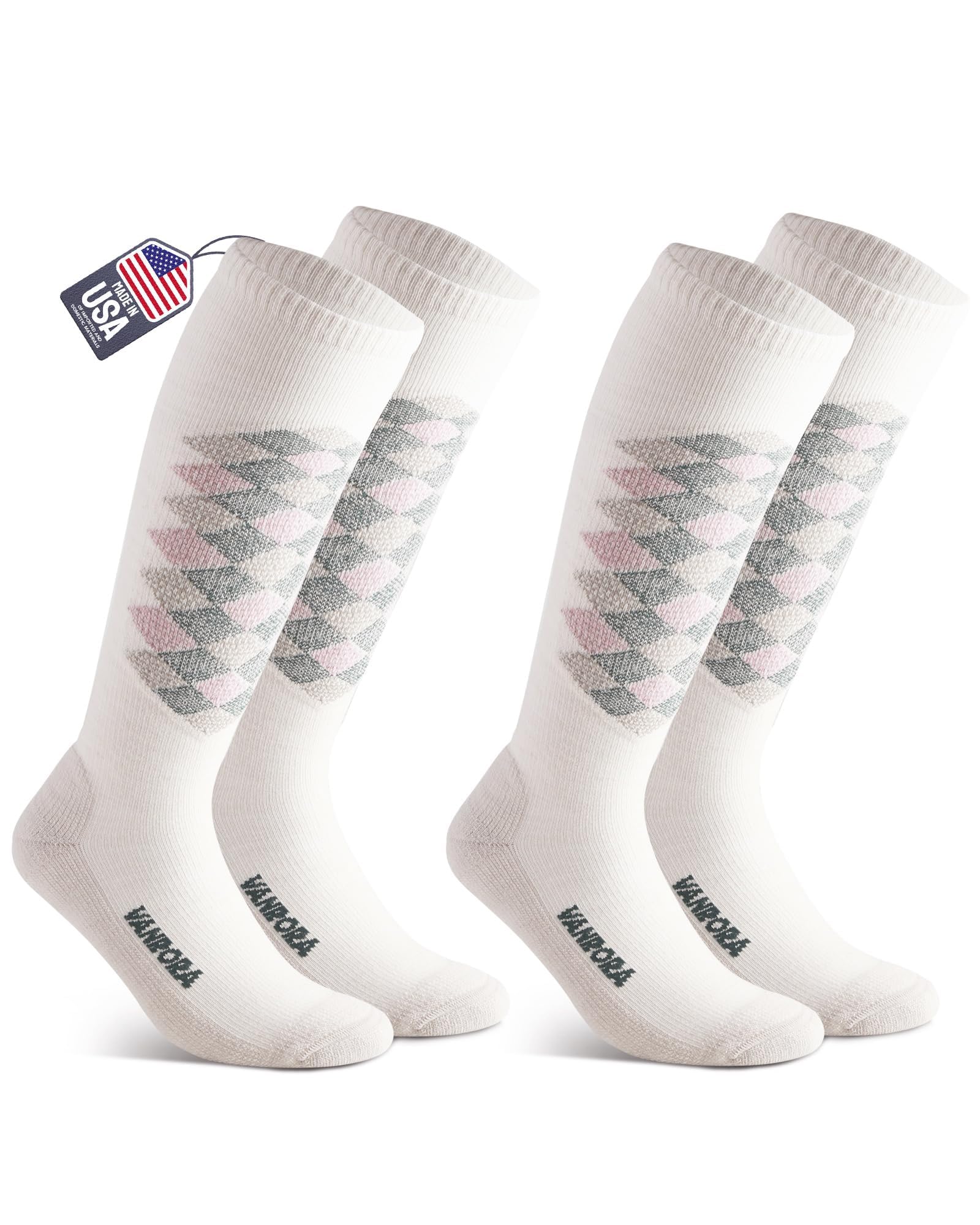 VANRORA 2 Paar Merinowolle Skisocken, hergestellt in den USA, über der Wade Snowboardsocken für Herren & Damen (Keystone)