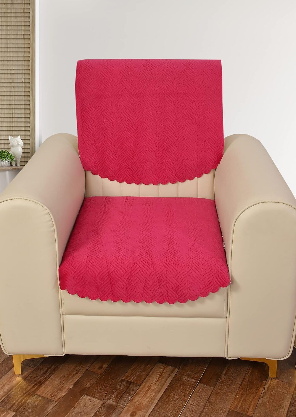 Pink Quilted Sofa Cover - Velvet 1 Seater Cover -24 Pink Quilted Sofa Cover - Velvet 1 Seater Cover -24