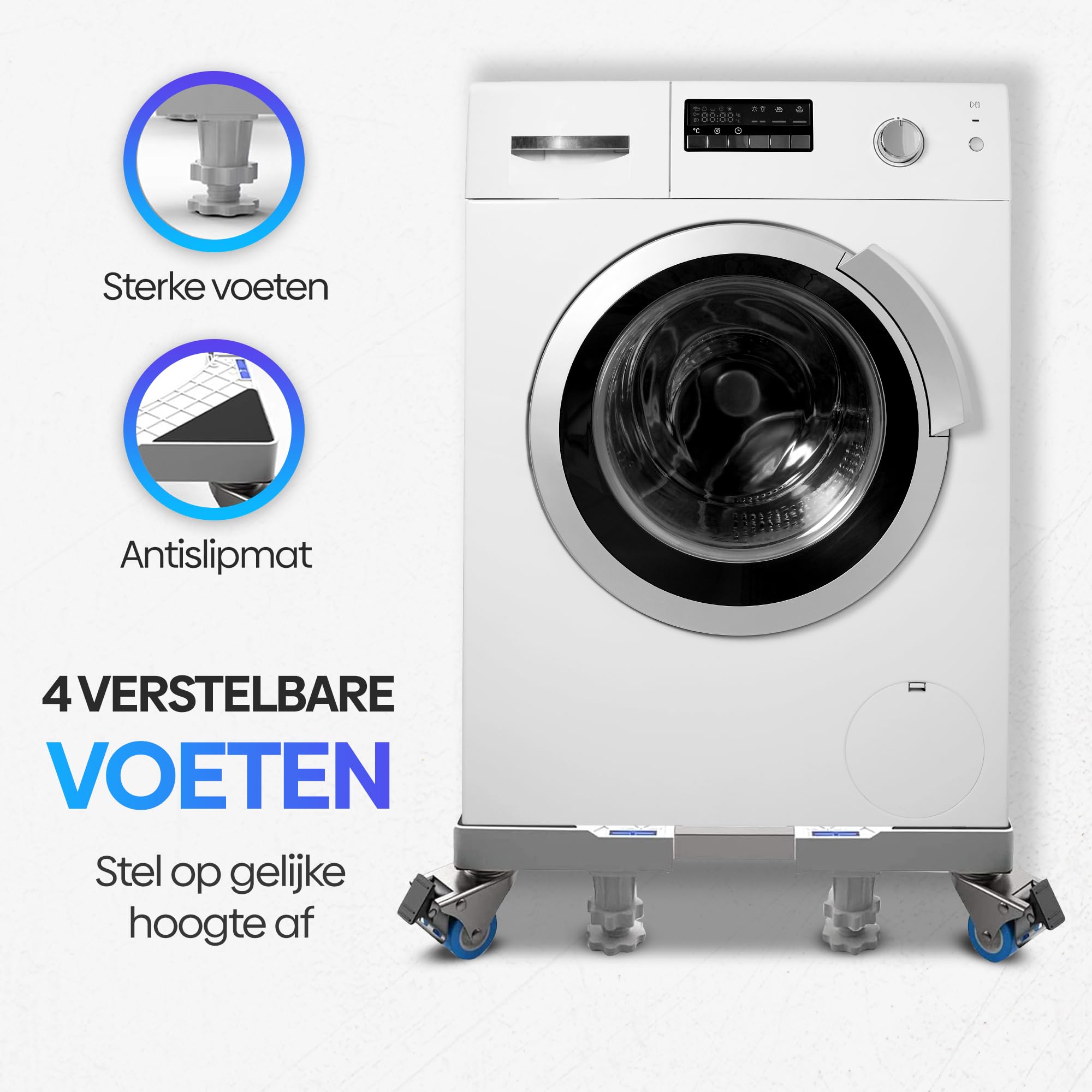 DEWEL wasmachine verhoger, verstelbare wasmachinevoet voor koelkast, droger en vaatwasser, lengte/breedte 45-65 cm, hoogte 10-13 cm, draagvermogen 300 kg, wit
