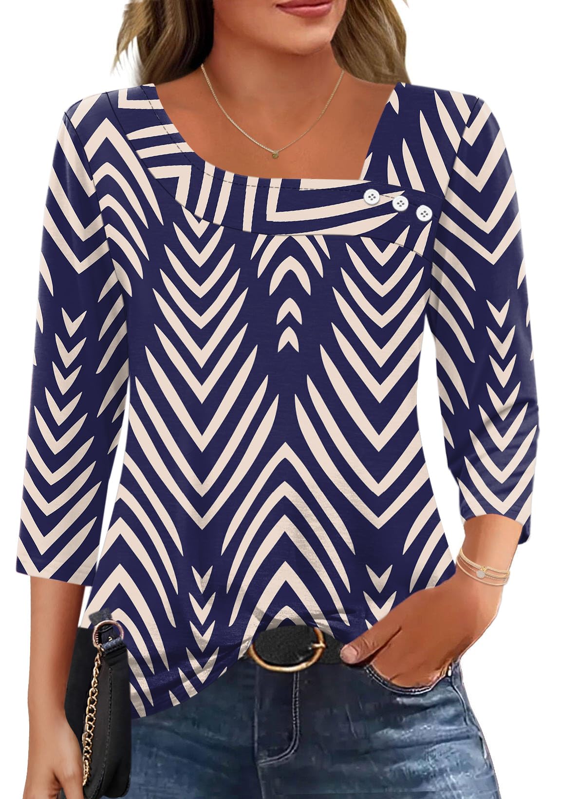 LOMON Womens 3/4 Length Sleeve T Shirts Asymmetrical Neck Tops Business Blouses for Women Fashion 2026