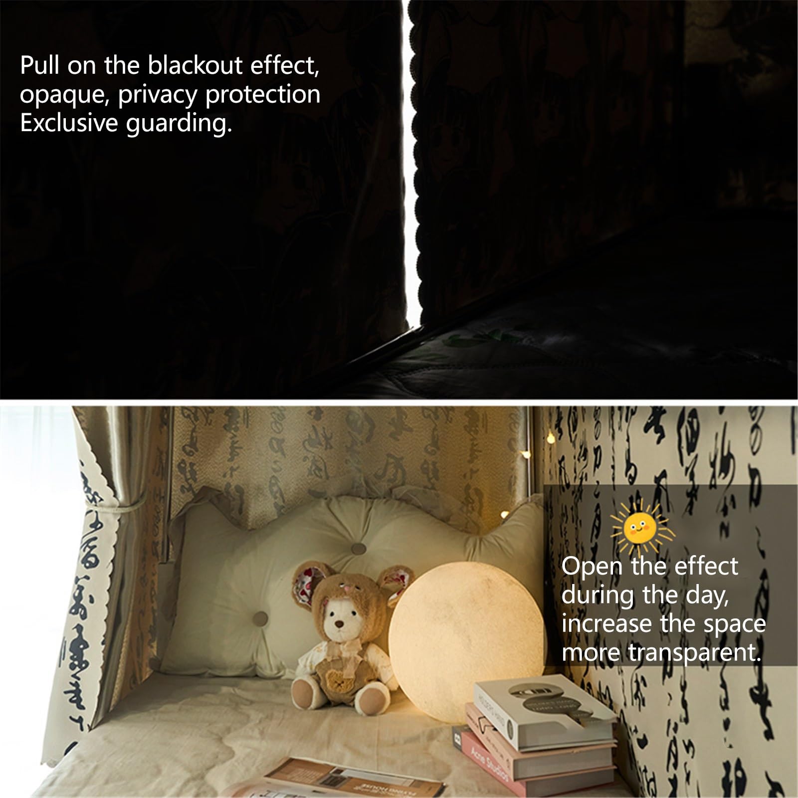 Baldacchino per Letto 3 Strati Oscurante Privacy Tenda A Baldacchino per Letto A Castello Antipolvere Tenda da Letto Protezione per Il Sonno(Curtain*2+Top,1.5M_Gray A)