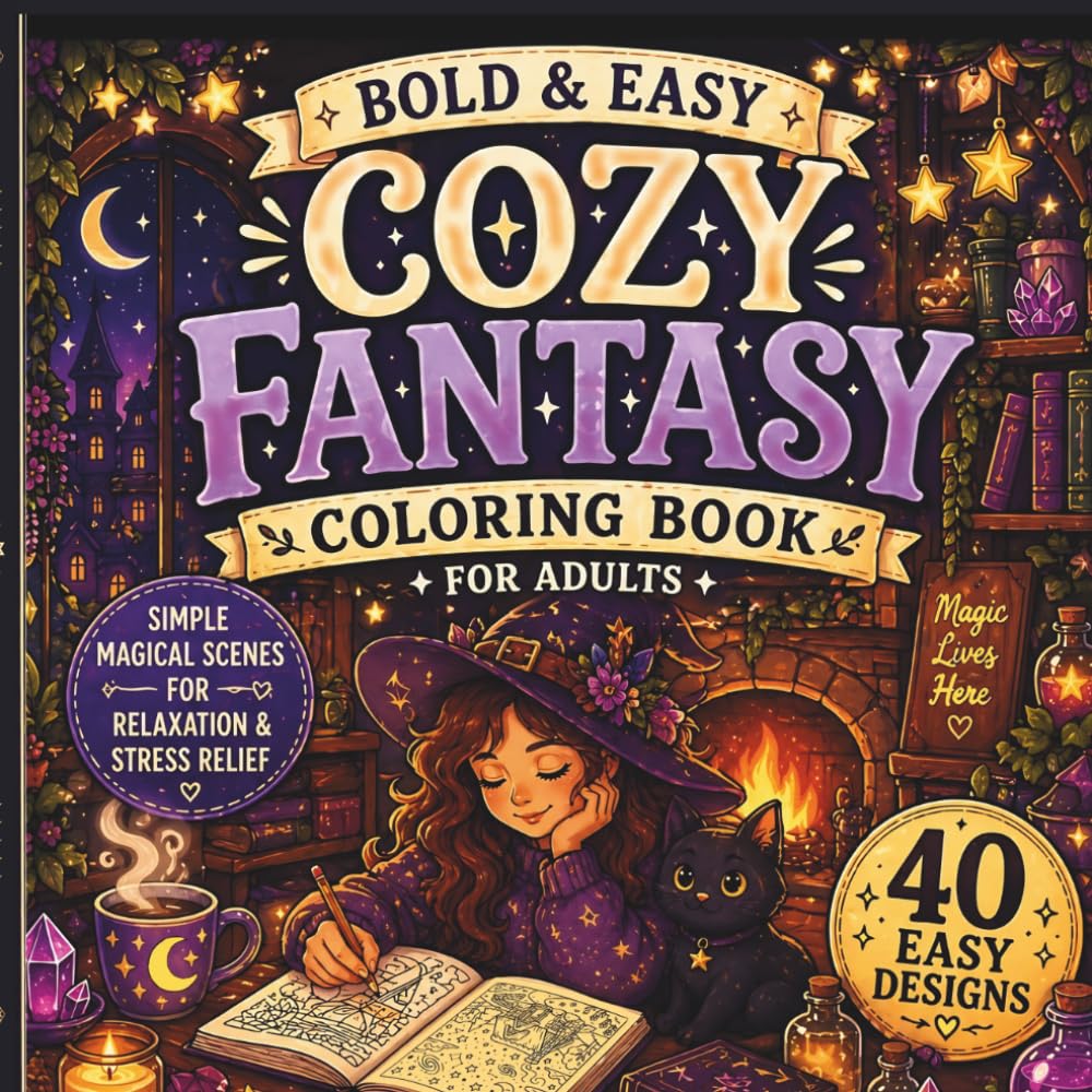 Bold & Easy Cozy Fantasy Coloring Book for Adults: Simple Magical Scenes for Relaxation & Stress Relief (Cozy Coloring Collection)