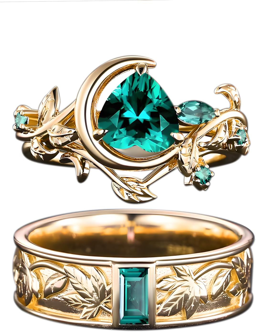 His and Her Emerald Wedding Rings Sets, 925 Sterling Silver 10K/14K/18K Gold Couple Engagement Rings Set, Customized Green Gemstone Anniversary Promise Bands for Man and Women Free Engraving