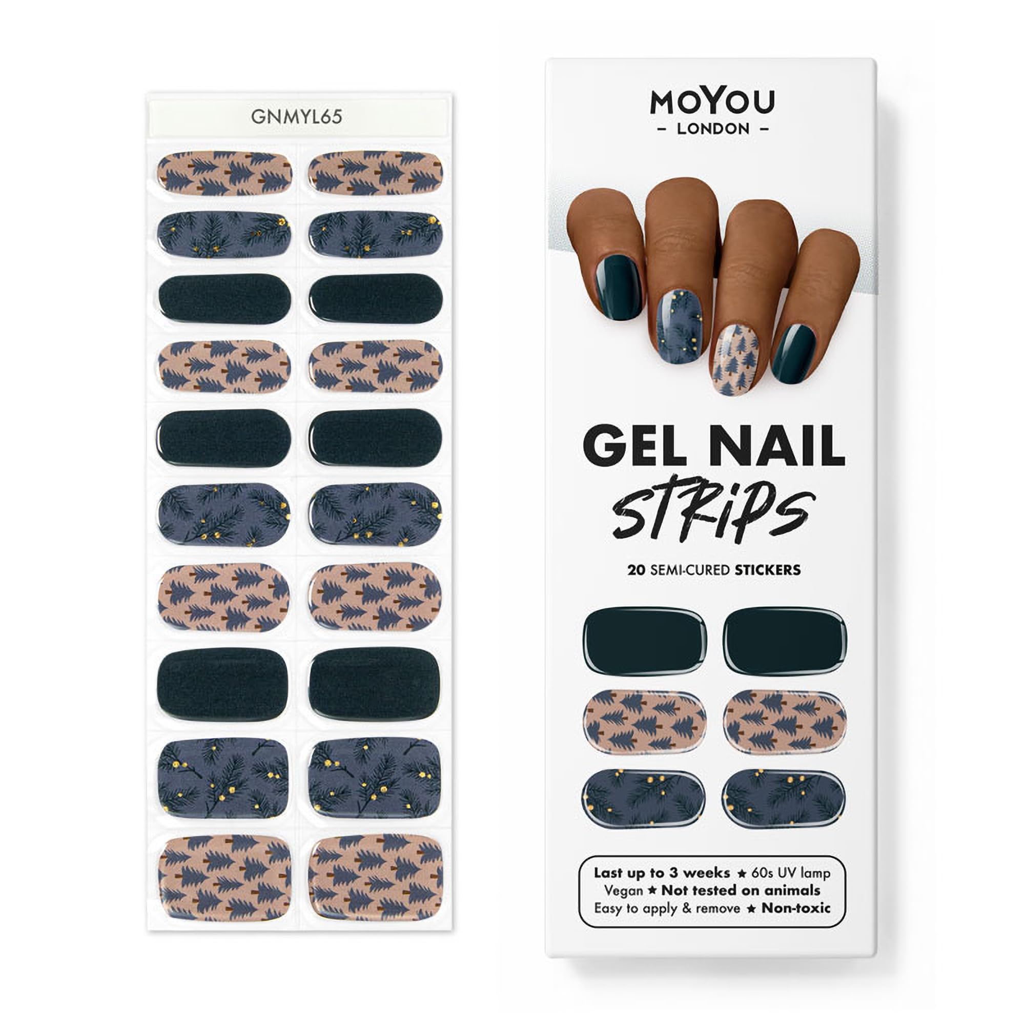 MOYOU LONDON Semi Cured Gel Nail Strips - 20 Pcs. Nail Wraps for Salon-Quality Manicure - Works with Any UV Nail Lamp - Easy to Apply, Trim, & Remove Gel Nail Stickers