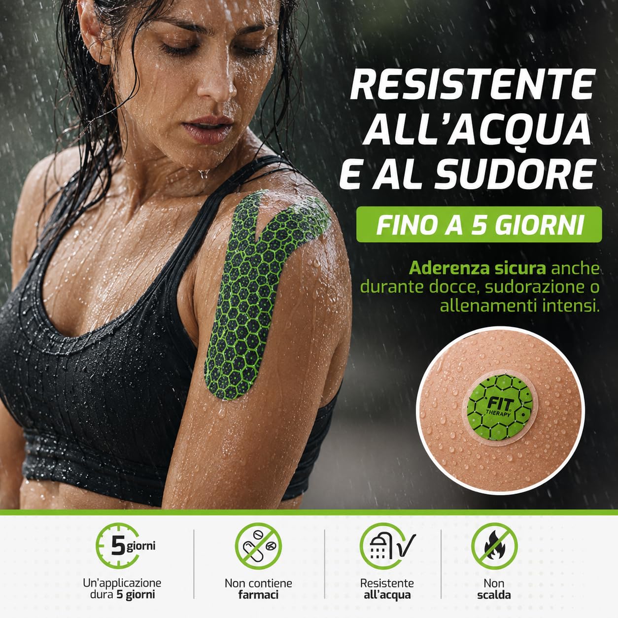 Kit Sport e Recupero Muscolare, Kinesio Tape 5 m e Cerotti Universali, Per Contratture, Dolori Muscolari e Articolari, Senza Farmaci, Non Scalda, Impermeabile