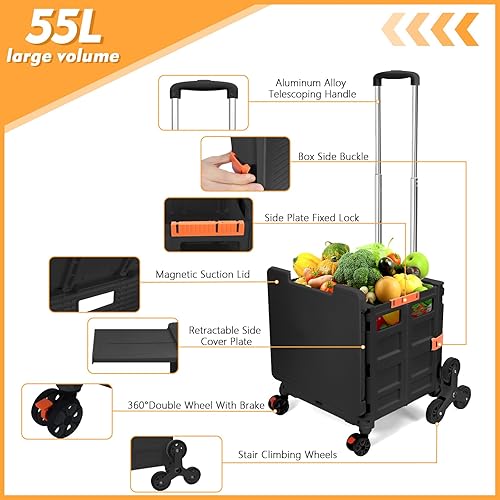 Miniatura 3 de Carrito utilitario plegable con ruedas de escalada de escalera, caja plegable con tapa magnética cubierta telescópica, mango telescópico, rueda