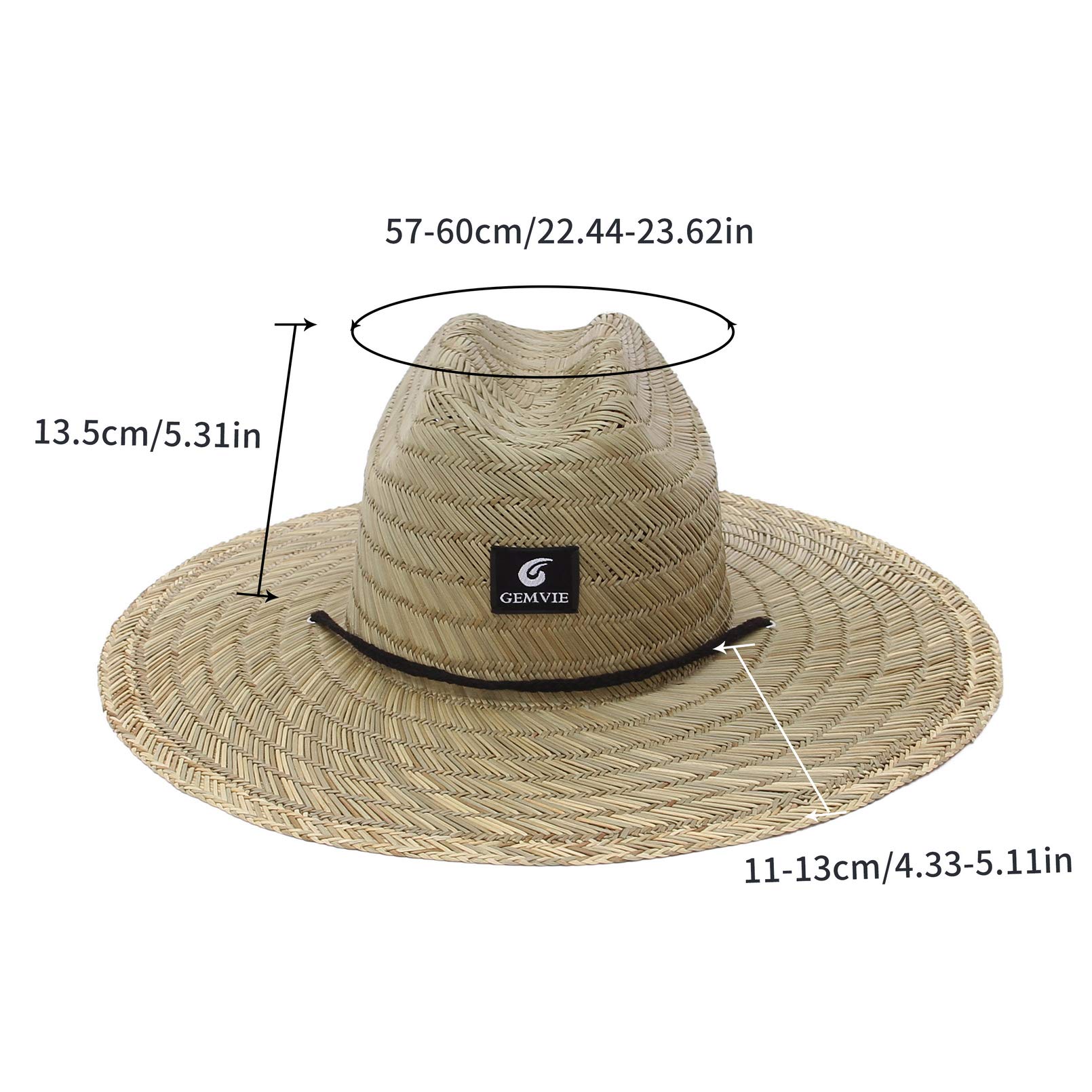 GEMVIE-Gorro Paja para Mujer y Hombre Sombrero de Salvavidas Paja Sombrero de Playa Protección Solar