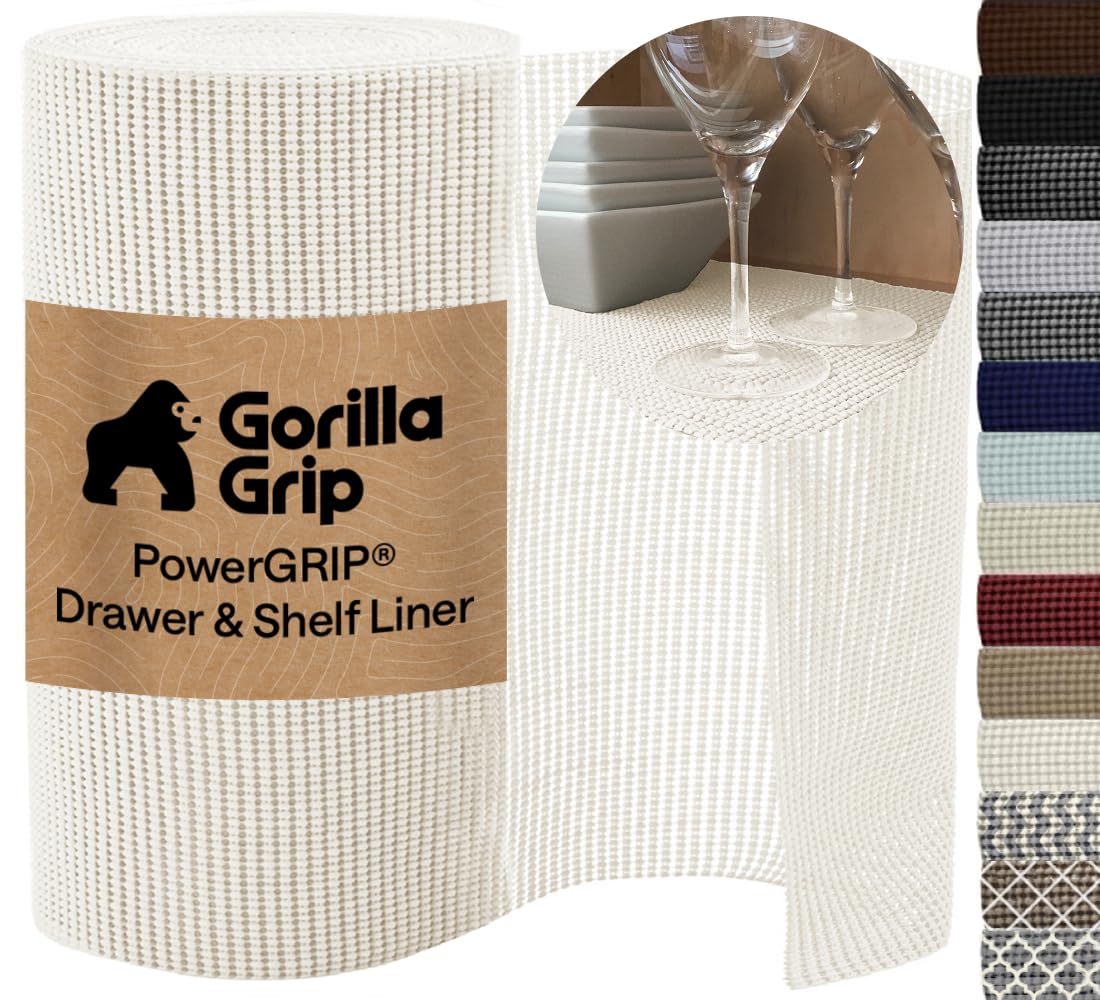 GORILLA GRIP powerGRIP Drawer Shelf and Cabinet Liner, Thick Strong Hold, Non-Adhesive Liners Protect Kitchen Cabinets and Cupboard, Bathroom Drawers, Easy Install, Breathable Mat, 20" x30' Snow White — image 1