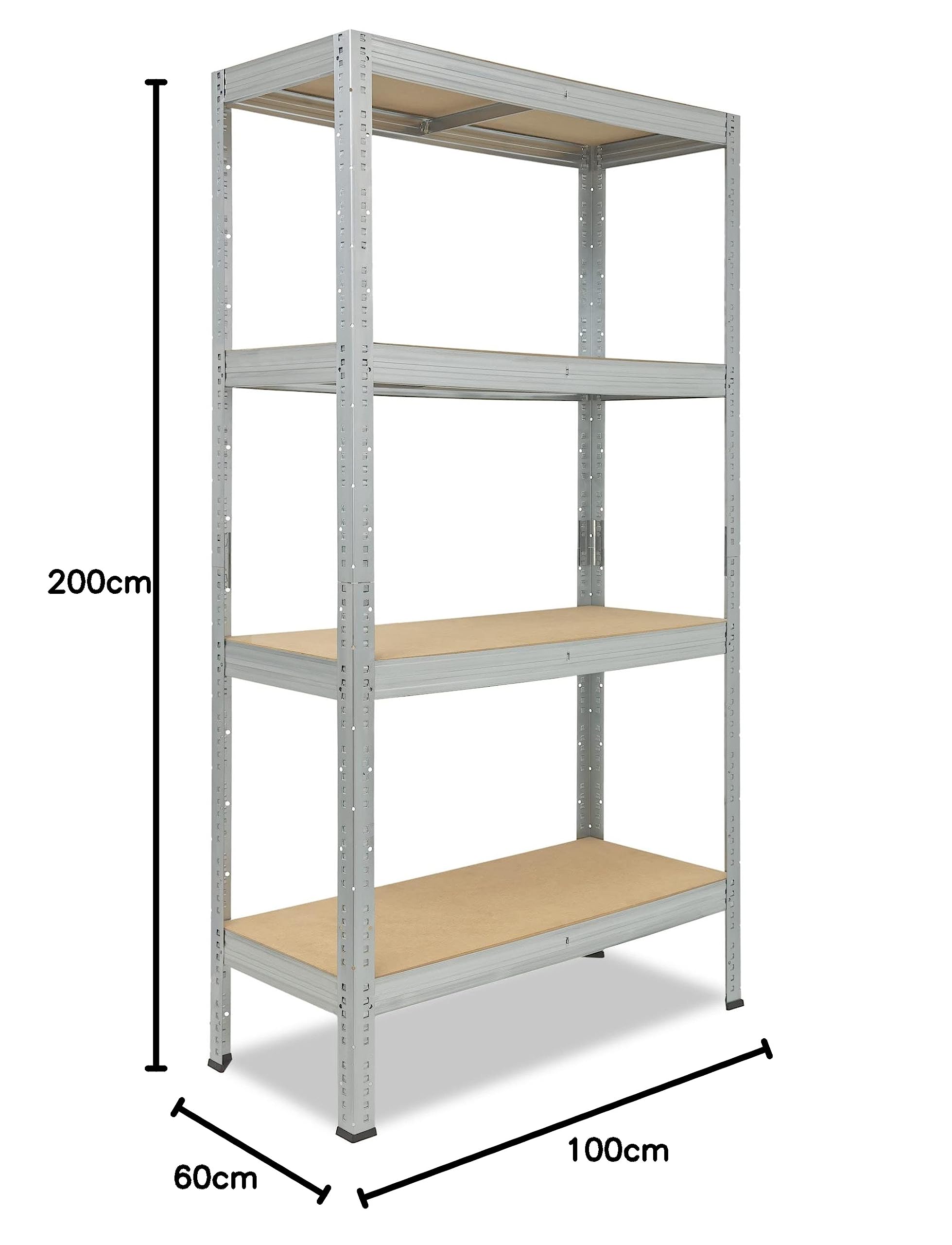 shelfplaza Pro 200x100x60cm Schwerlastregal verzinkt mit 4 Böden x 200kg | Kellerregal · Lagerregal · Metallregal · Regale für Kellerraum · Steckregal · Abstellraum Regal