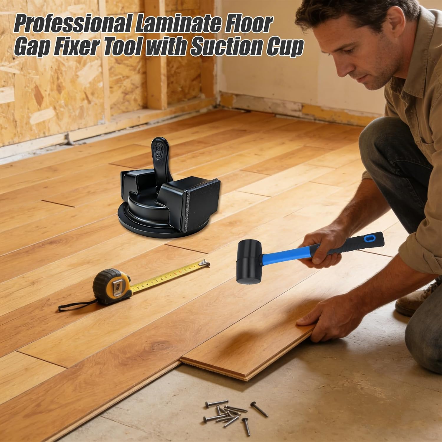 Floor Gap Fixer Tool with Mallet - for Vinyl,Laminate,Hardwood Plank Repair | Double-sided striking head with rubber mallet included.left or right tapping.Restore your floor without any damage