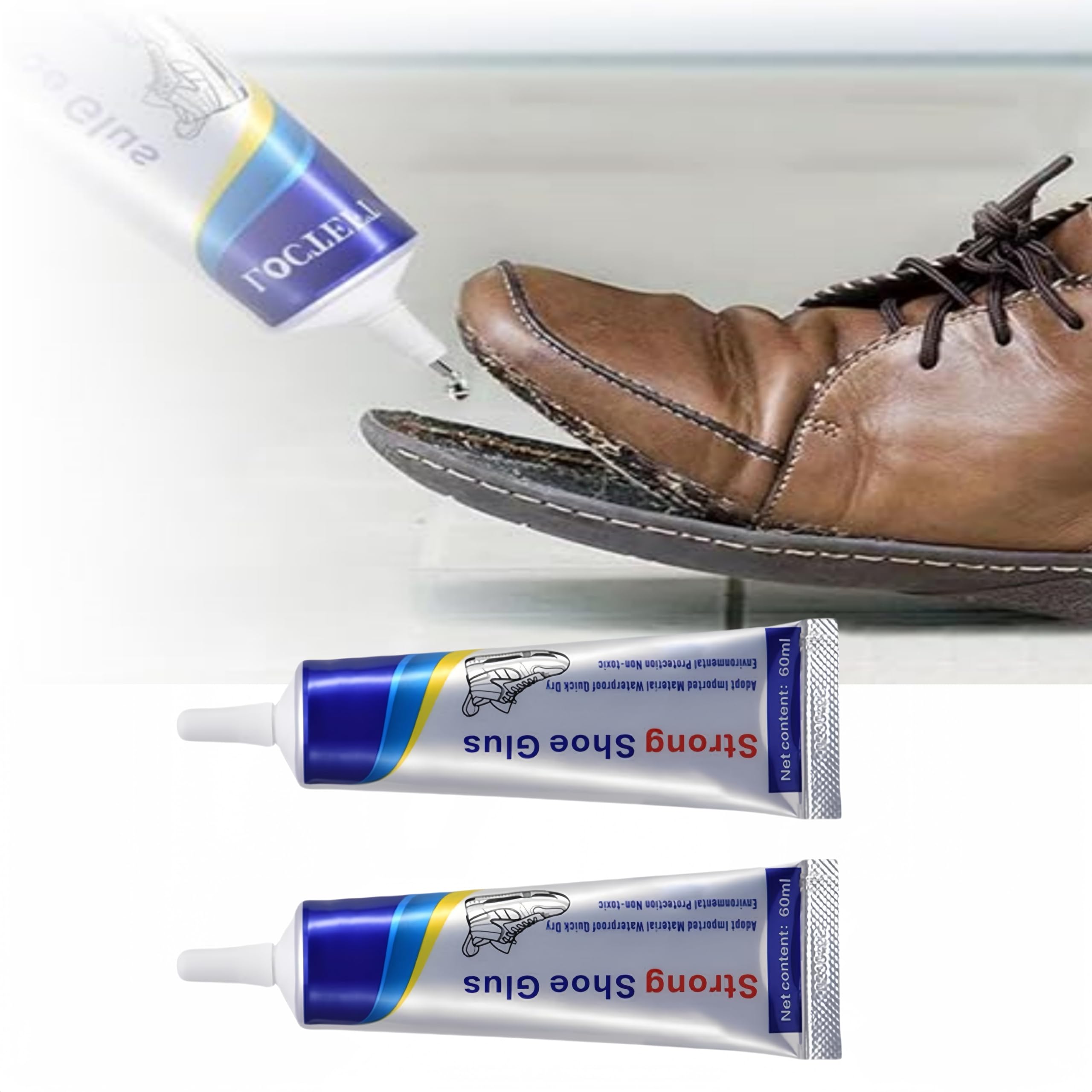 Bardzo Mocny Klej do Butów - 60 ml, Wodoodporny, Przezroczysty do Naprawy Podeszwy, Skórzanych i Biegowych (2PCS)