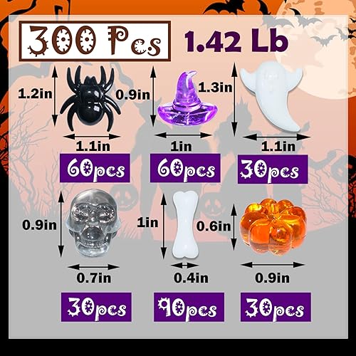 Miniatura 2 de Relleno sensorial de Halloween, 300 piezas de mini acrílico calabaza fantasma, calavera, gemas, jarrón para centros de mesa de Halloween, decoración