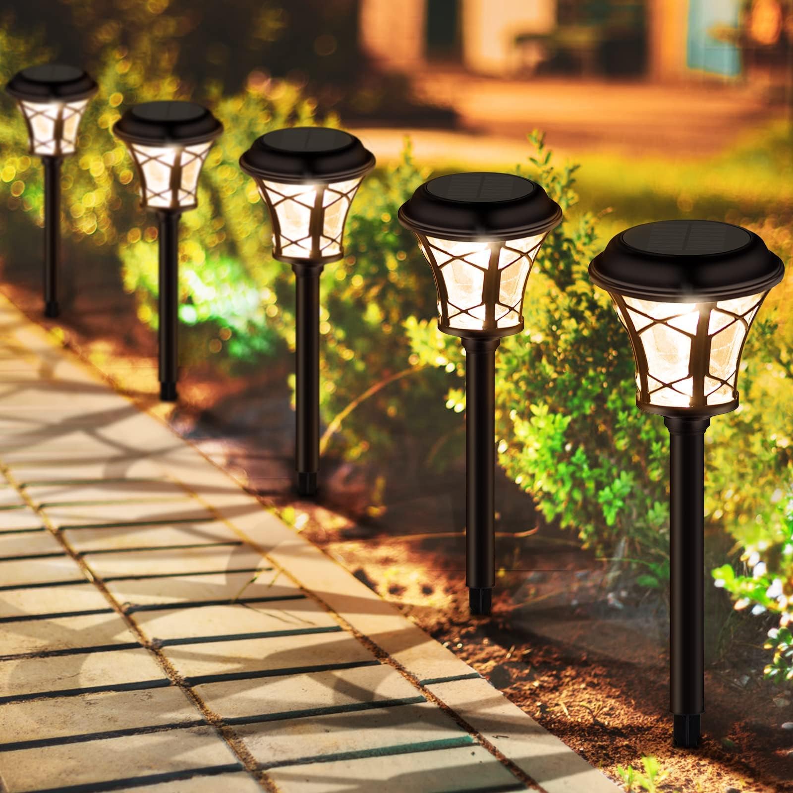 Solar Pathway Lights Outdoor Garden - 6 Pack Solar Landscape Path Lights Auto On Off, Solar Garden Lights Waterproof for Lawn Yard Walkway Driveway Front Door Outside Camping 6 Lumen, Warm White