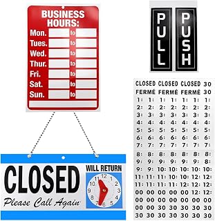 Business Hour Open Closed Sign & Push Pull Door Signs，Bundle of Office Hours Sign Will Return Clock with Clock Hands for Business Store Office Bars Retail Salon Shop