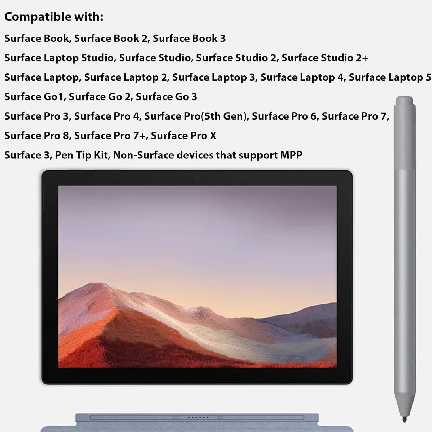 Lápiz Digital S Pen 1776 para Microsoft Surface (EYU-00001), Compatible con Surface Pro 9/8/X/7+/6/5/4/3/Surface 3, Surface Go 3/2/1, Surface Laptop/Studio/Book 4/3/2/1 (Plateado)