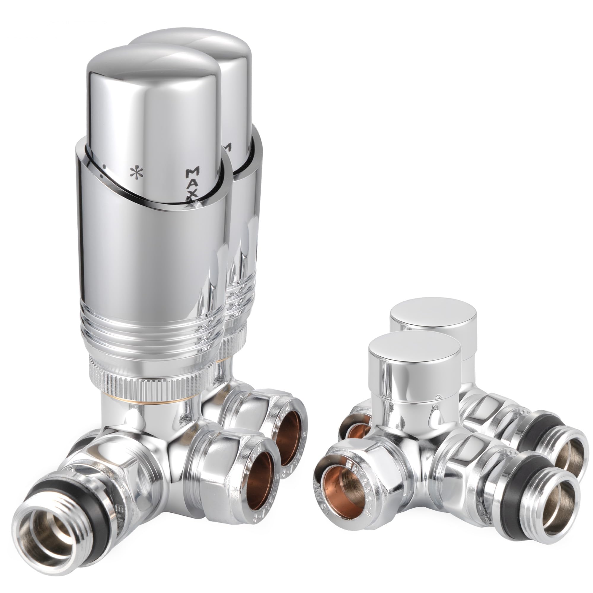 VANCOCO 2 Pack Chrome Thermostatic Radiator Valve 1/2"ร15mm Corner with Lockshield, Thermostat TRV Set, H62 Brass, Energy Saving