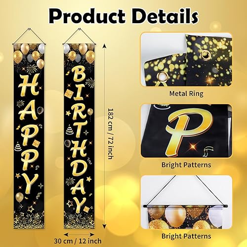 Miniatura 9 de Cartel de decoración de feliz cumpleaños para hombres, mujeres, niños y niñas, letrero de porche de cumpleaños azul y plateado, suministros de fondo