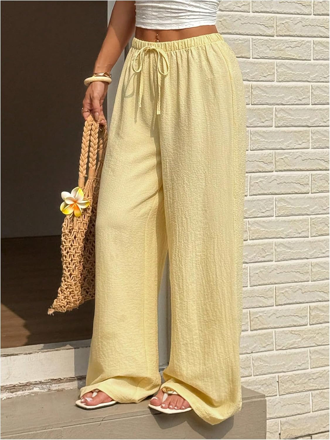 SHENHE Women's Y2k Low Rise Baggy Pants Wide Leg Drawstring Elastic Loose Casual Travel Pants - Image 3