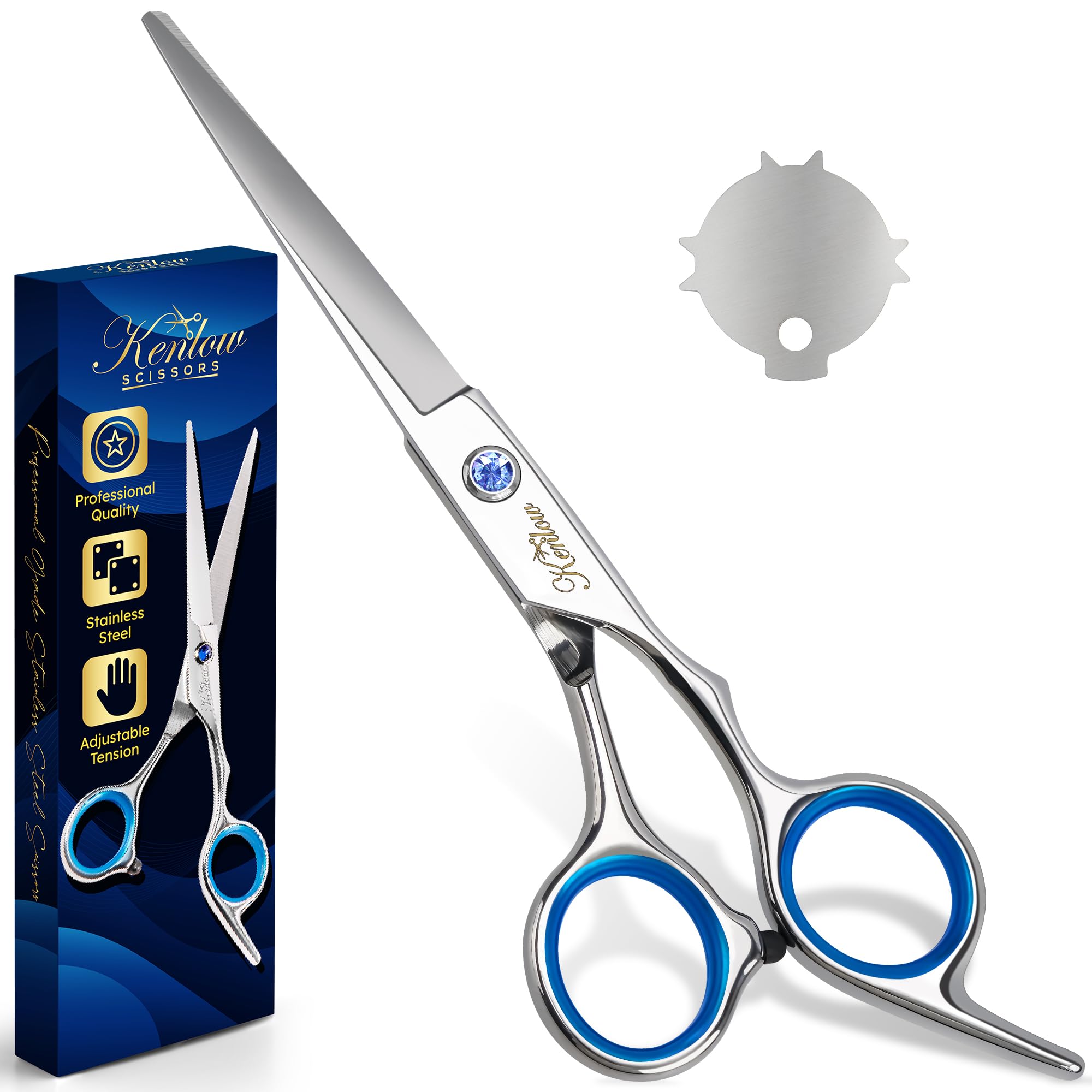 Hair Cutting Scissors, KENLOW Professional Hair Scissors With Comfortable Removable Finger Grips. Perfect As Hair Shears For Hair Cutting Or Barber