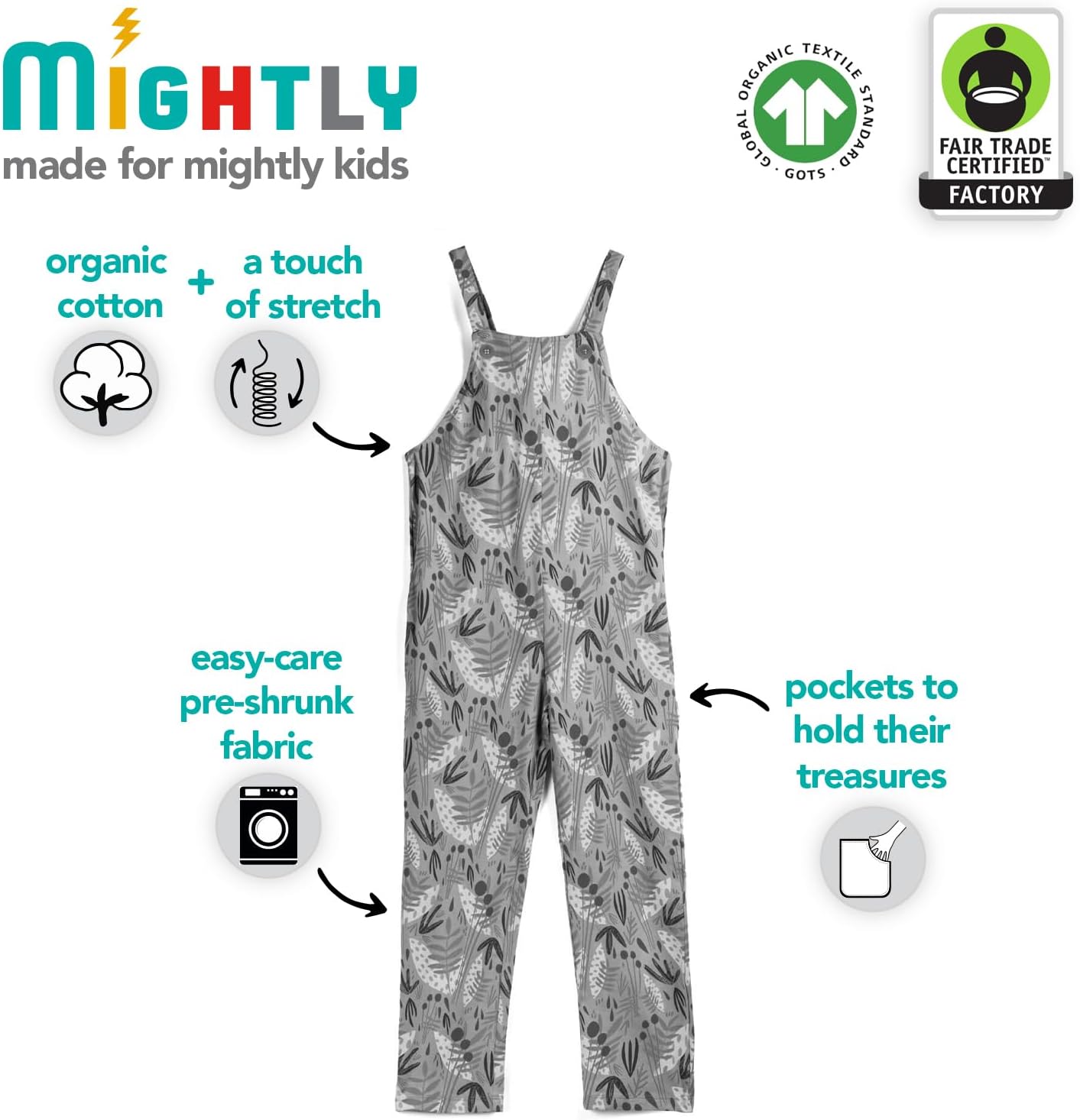 Mightly Girls' Jumpsuit | Organic Cotton Fair Trade Certified Relaxed Fit Romper for Kids