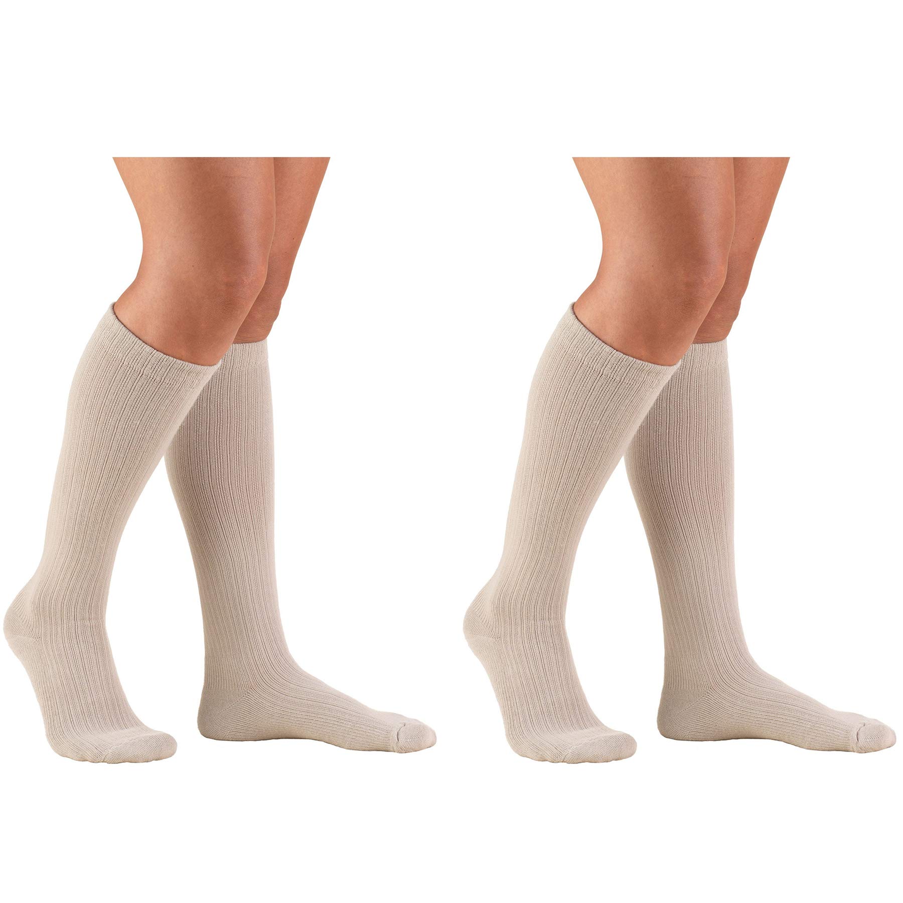Truform 1963 Compression Socks, 10-20 mmHg, Ladies Gym Socks, Knee High Over Calf Length, Tan, Medium (Pack of 2)