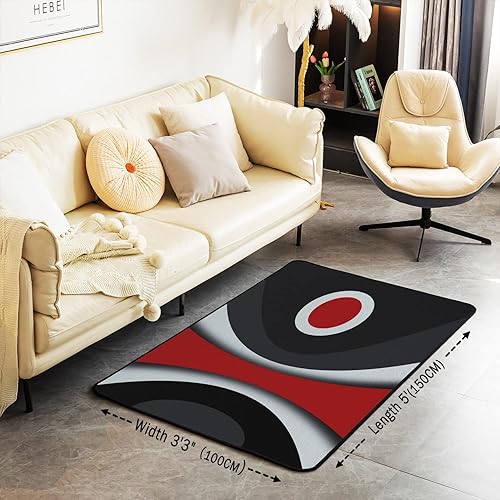 Miniatura 3 de jejeloiu Alfombra abstracta moderna de 5 x 7 pulgadas, rayas rojas, gris, negro y blanco, para dormitorio, sala de estar, alfombra acrílica gris