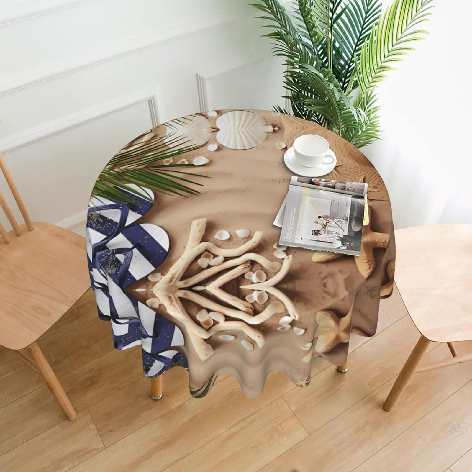 YYHHAOFA Sand Beach Palm Tree Prints Round Decorative Tablecloth 60in - High-Grade Polyester Throw for Dining Tables, Parties, & Outdoor Events