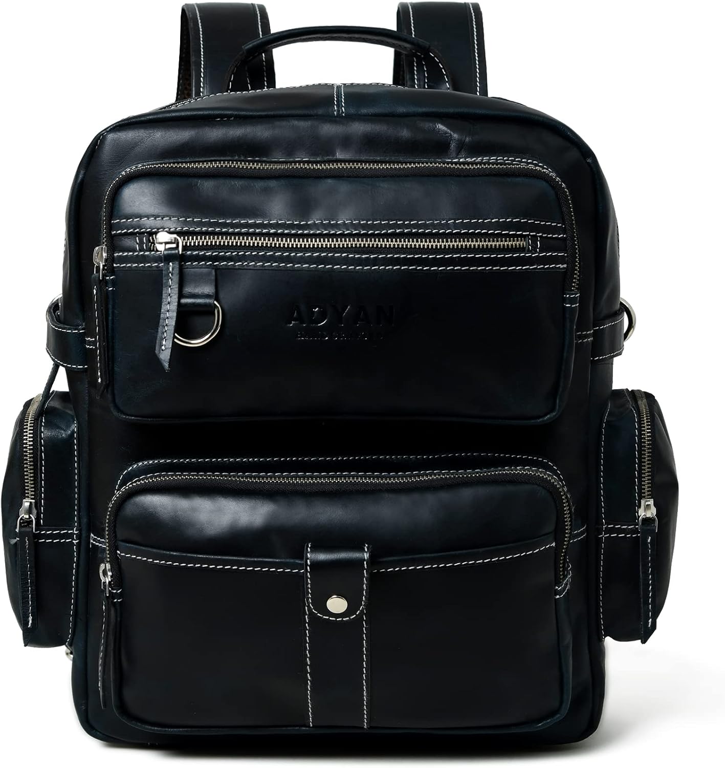 ADYAN Vintage Full Grain Leather 14-Inch Laptop Backpack for Men with Adjustable Shoulder Strap Metal Zip Closure Work Bag (Black)