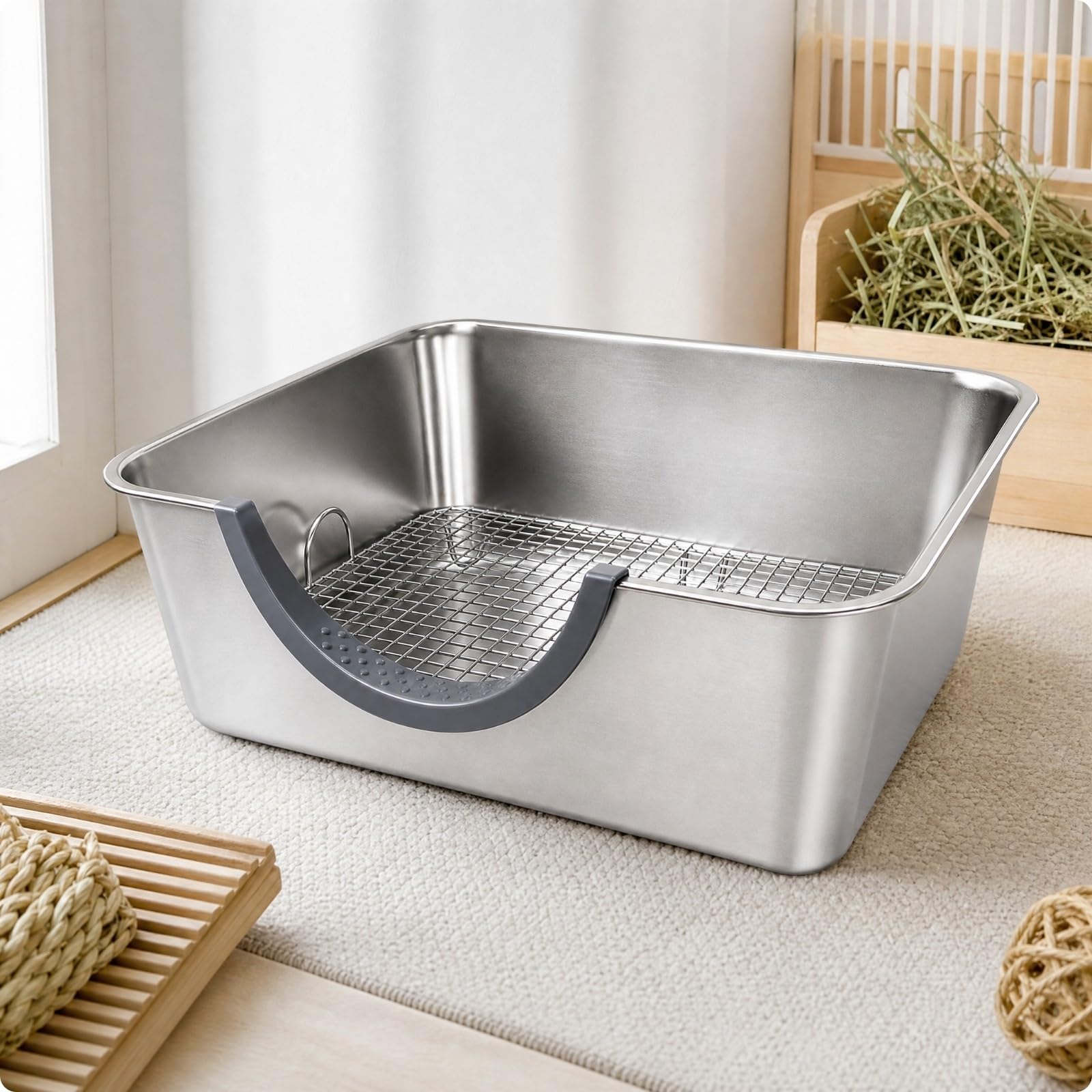 Lettiera in Acciaio Inox con Griglia Spaziosa Mantiene le Zampe Asciutte per Habitat Indoor, In Un Coniglio
