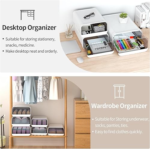 Miniatura 4 de Miaocona Cajón organizador de ropa interior, cajón de almacenamiento de ropa interior de 10 celdas, organizadores de armario apilables y caja de