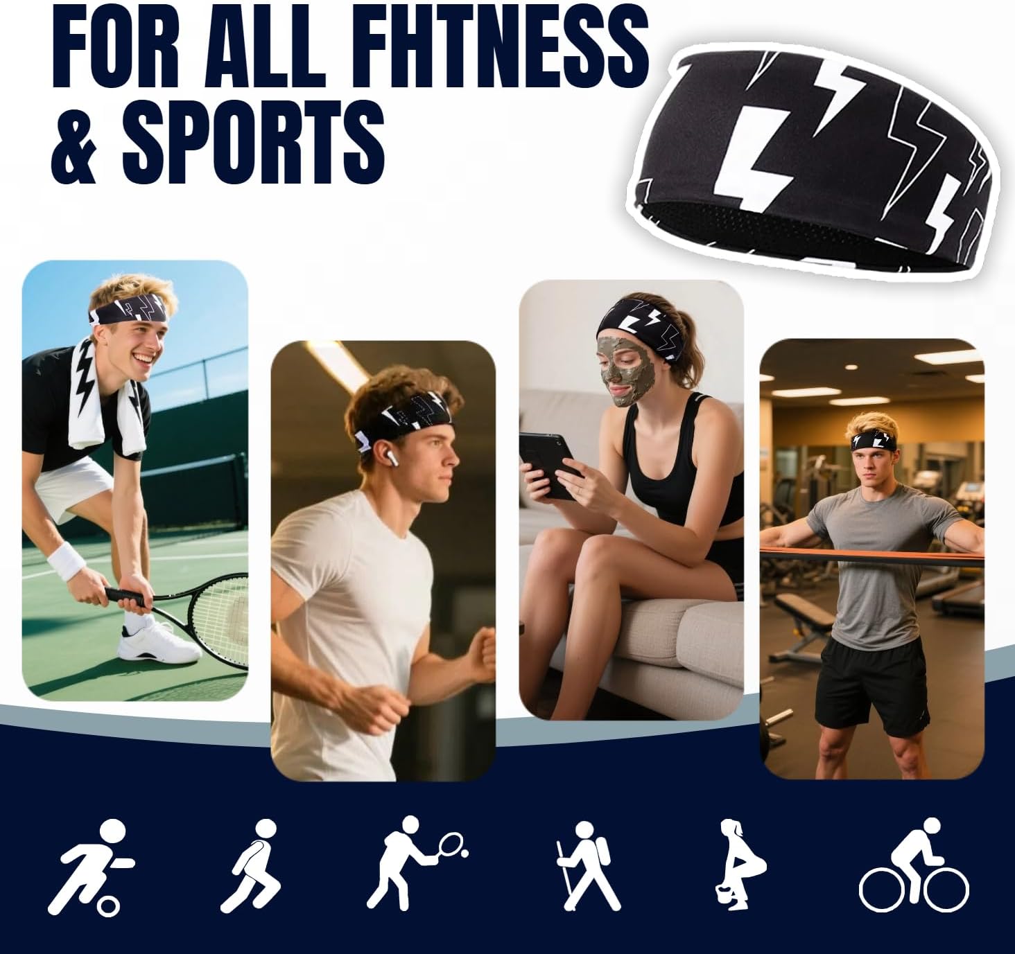 Sweat Band,Hair Bands,Moisture Wicking Workout Headband, Sweatband Headbands for Running,Cycling,Football,Yoga,Fitness Workout Unisex Quick-Dry Sweatband. - Image 6